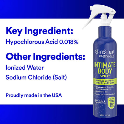 SkinSmart Men’s Intimate Spray, Hypochlorous Based Shower in a Bottle, Removes Bacteria linked to Jock Itch and Foul Odors for, 8 oz Spray Bottle